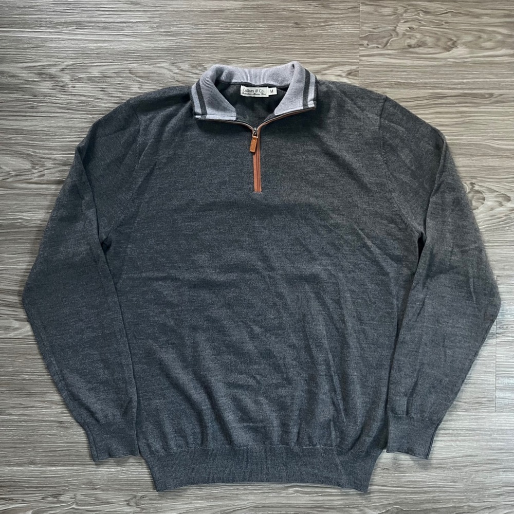 Collars & Co Mens Australian Merino Wool Quarter Zip Sweater Grey Size M